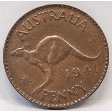 AUSTRALIA 1941 . ONE 1 PENNY . VARIETY . SOFT DATE and PART OF LEGEND